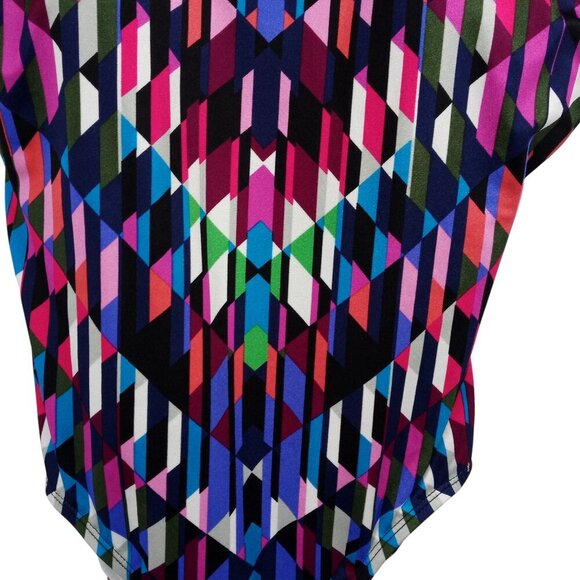 Longitude Geometric One Piece Slimming Lined Swimsuit Size 8 Shelf Bra Black - Picture 3 of 11